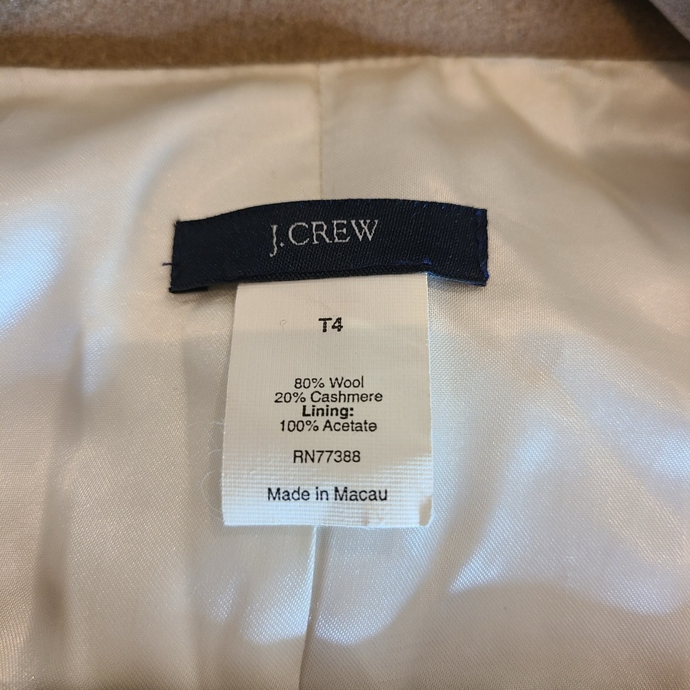 J Crew Wool and Cashmere Double Breasted Trench Coat Beige/Camel size 4T lined - Picture 10 of 12